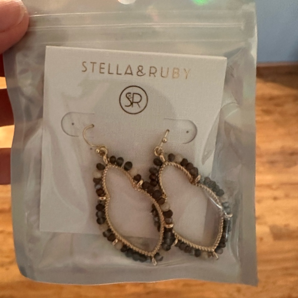 Gold and Brown Beaded Earrings